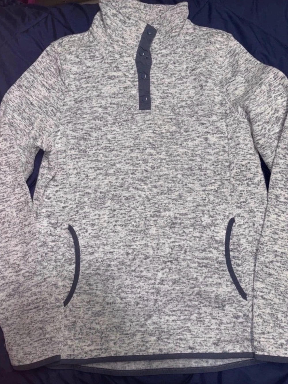 Women's Marled blue Snap-Button Pullover Sweater